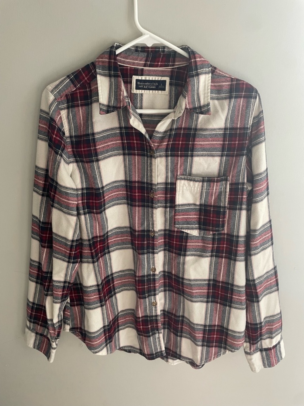 Abercrombie & Fitch Red Black Cream Plaid Flannel Shirt Size XL‎